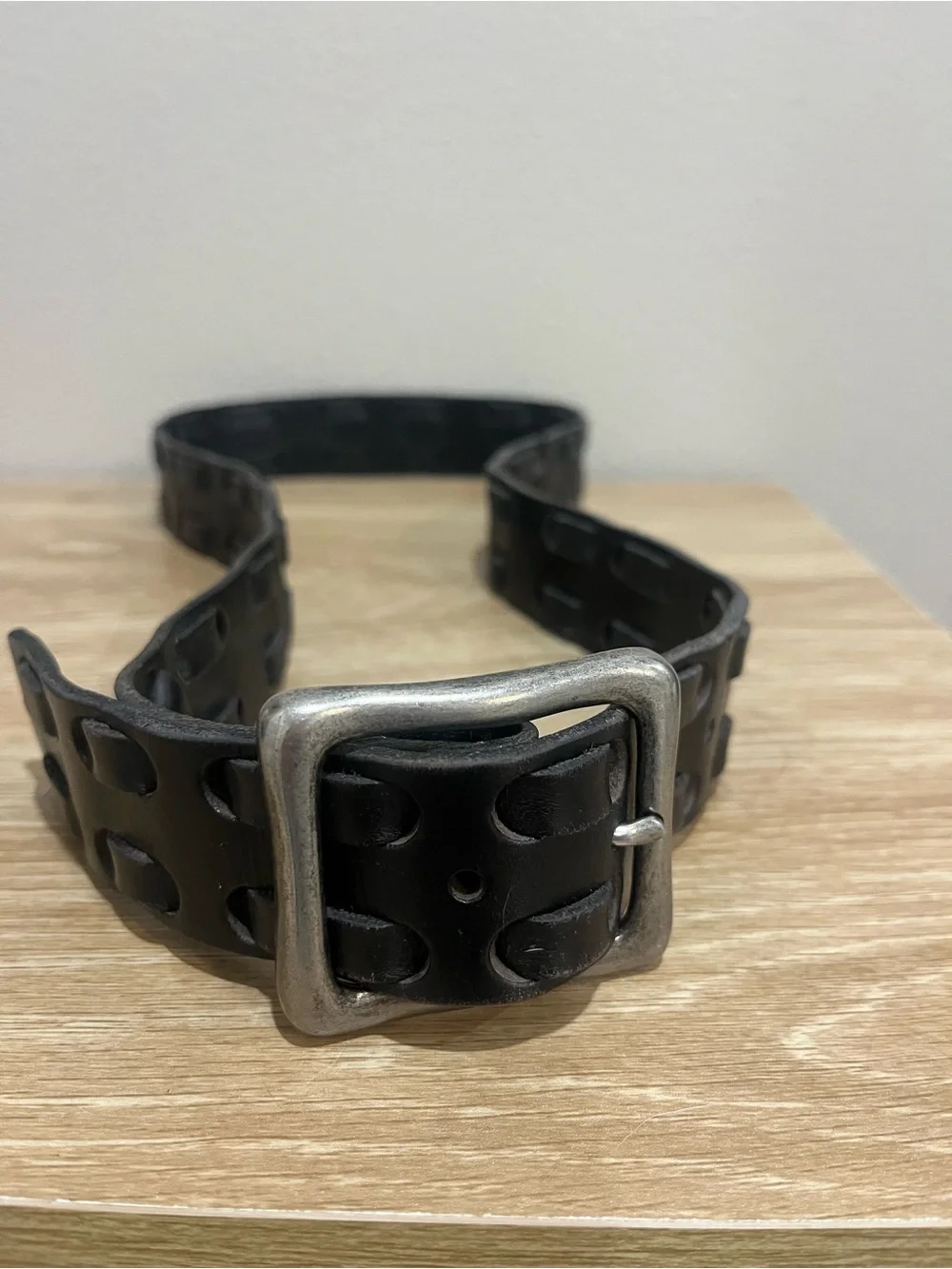 Lucky Brand Black Men’s Leather Belt with Loop Cutout Design
